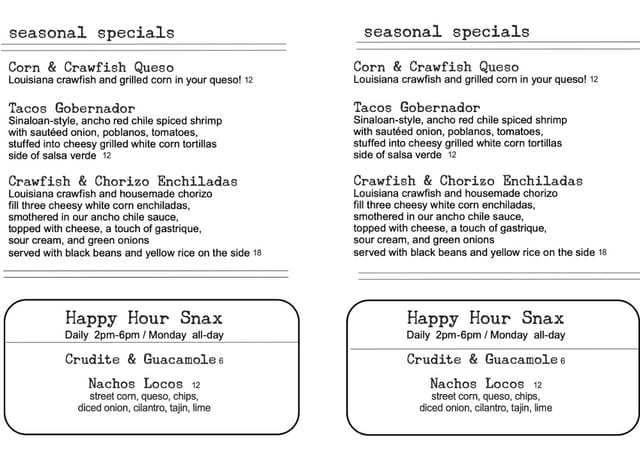 Seasonal Specials & Happy Hour