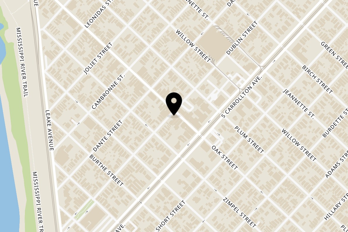 Map showing the location of Juan's Flying Burrito Oak Street on 8140 Oak Street in New Orleans