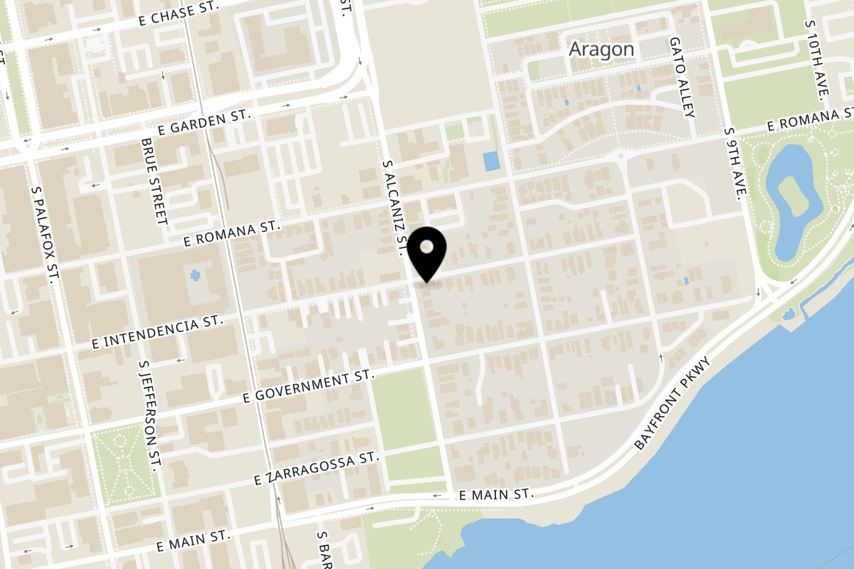 Map showing the location of Juan's Flying Burrito Pensacola on 200 South Alcaniz Street in Pensacola